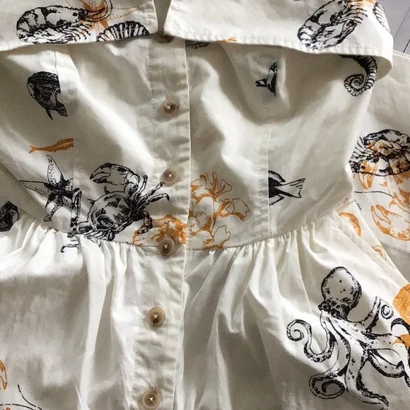 Anthropologie Maeve Sea Creatures Strapless Buttondown Wide-Leg Jumpsuit - Picture 11 of 16